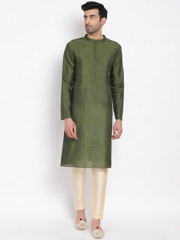 Devoiler - Regular Fit Long Kurta For Men Olive