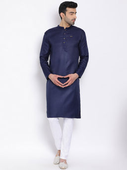 Devoiler - Regular Fit Long Kurta For Men Navy Blue COLOUR