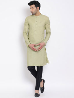 Devoiler - Regular Fit Long Kurta For Men Green