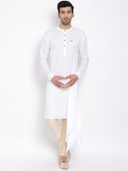 Devoiler - Regular Fit Long Kurta For Men White
