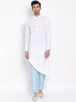 Devoiler - White Regular Fit Long Kurta For Men