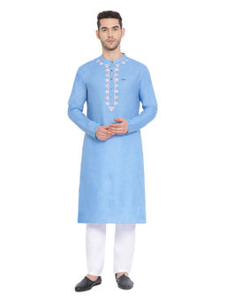 Devoiler - Regular Fit Long Kurta For Men Blue