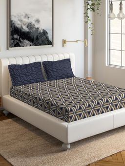 Ddecor Live Beautiful - DDECOR - Polaris 100% Cotton Fitted Bedsheet with 2 Pillow Covers, King Size, Blue