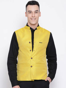 Devoiler - Regular Fit Ethnic Wear Nehru Jacket For Men Yellow