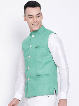 Devoiler - Regular Fit Ethnic Wear Nehru Jacket For Men Turquoise