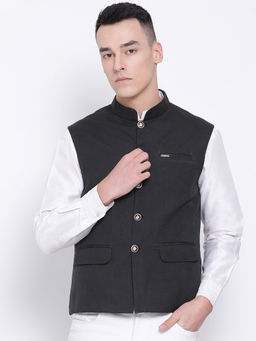 Devoiler - Regular Fit Ethnic Wear Black Colour Nehru Jacket For Men