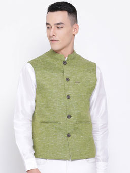 Devoiler - Green Regular Fit Ethnic Wear Nehru Jacket For Men