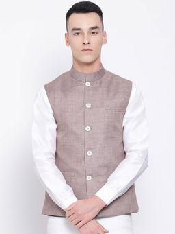 Devoiler - Regular Fit Ethnic Wear Nehru Jacket For Men Brown