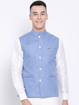 Devoiler - Regular Fit Ethnic Wear Nehru Jacket For Men Blue