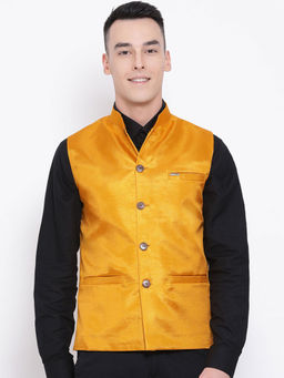 Devoiler - Regular Fit Ethnic Wear Nehru Jacket For Men Orange