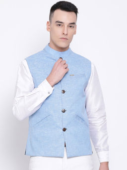 Devoiler - Regular Fit Ethnic Wear Nehru Jacket For Men Blue