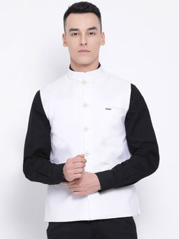 Devoiler - Regular Fit Ethnic Wear Nehru Jacket For Men White