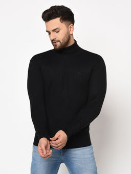 98 Degree North - Black Solid High Neck Full Sleeve Sweater