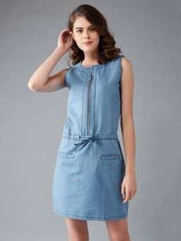 DOLCE CRUDO - Blue Solid Mini Dress