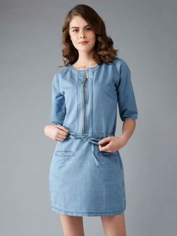 DOLCE CRUDO - Blue Solid Mini Dress