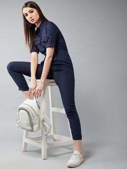 DOLCE CRUDO - Navy Blue Solid Jumpsuit