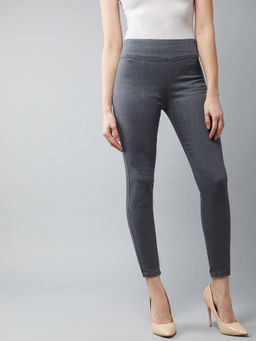 DOLCE CRUDO - Grey Skinny Fit High Rise Cropped Denim Jeggings