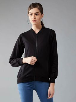 DOLCE CRUDO - Black Solid Bomber Jacket