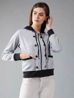 DOLCE CRUDO - Grey Solid Bomber Jacket