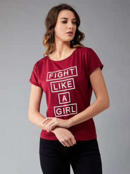 DOLCE CRUDO - Maroon Printed T-Shirt