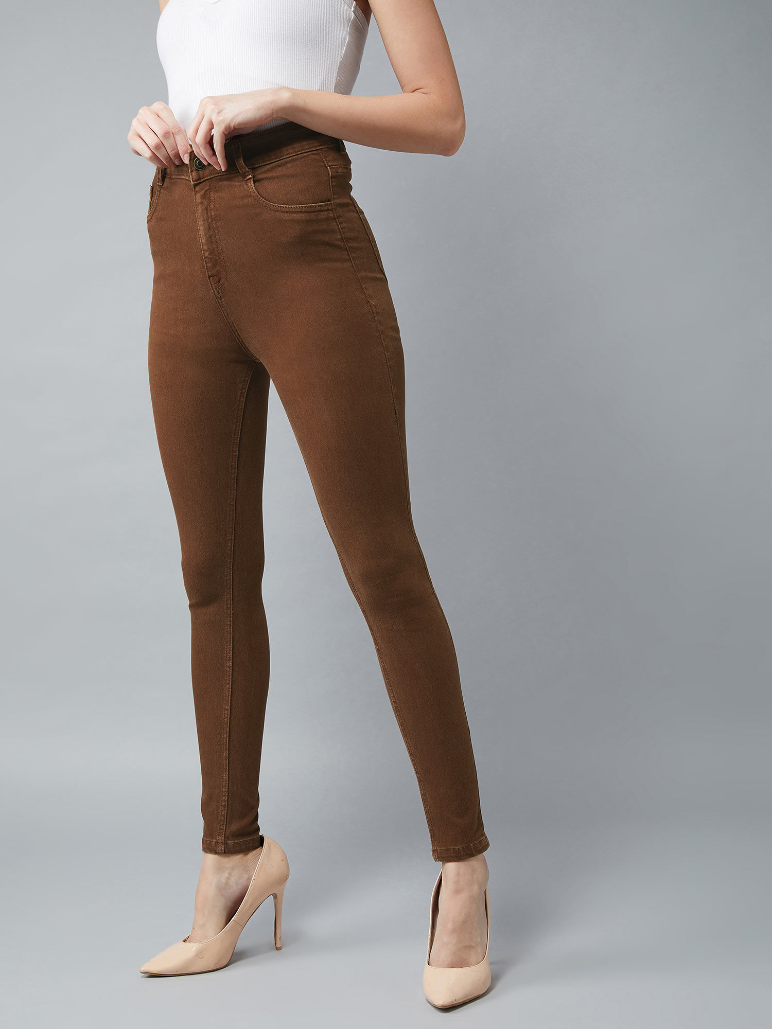 Buy DOLCE CRUDO Brown Skinny High Rise 