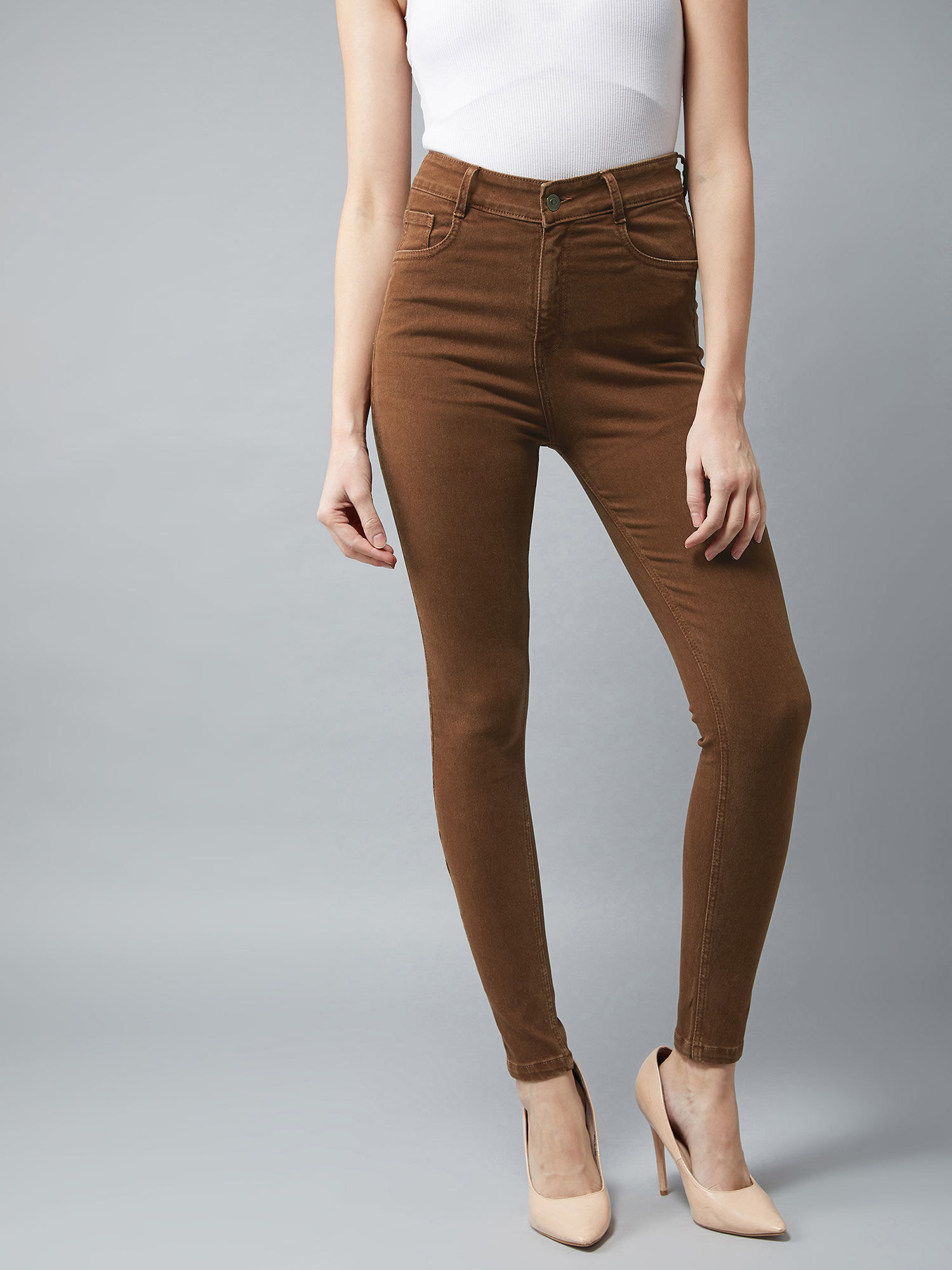 Buy DOLCE CRUDO Brown Skinny High Rise 