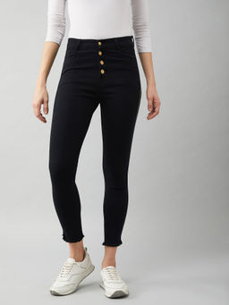 DOLCE CRUDO - Black Skinny Fit High Rise Cropped Denim Stretchable Jeans