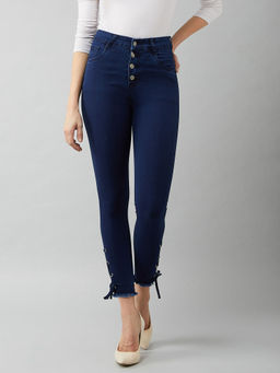 DOLCE CRUDO - Navy Blue Skinny Fit High Rise Cropped Denim Stretchable Jeans