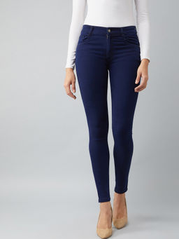 DOLCE CRUDO - Navy Blue Skinny Fit Mid Rise Regular Length Denim Stretchable Jeans