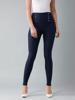 DOLCE CRUDO - Navy Blue Solid Tregging