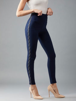 DOLCE CRUDO - Navy Blue Solid Tregging