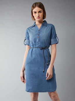 DOLCE CRUDO - Blue Solid Knee Length Dress