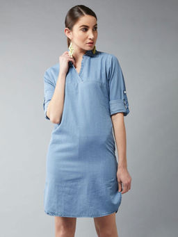DOLCE CRUDO - Blue Solid Knee Length Dress
