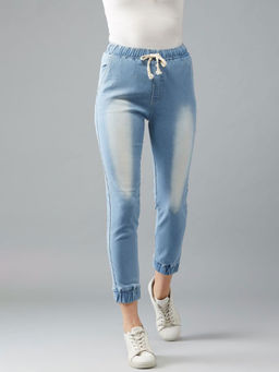 DOLCE CRUDO - Light Blue Mid Rise Denim Jogger Pants