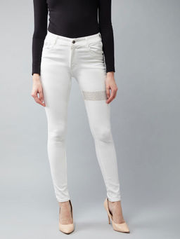 DOLCE CRUDO - White Skinny Mid Rise Denim Jeans
