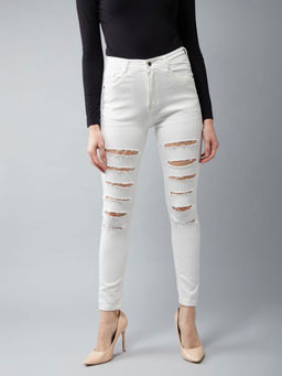 DOLCE CRUDO - White Skinny High Rise Ripped Denim Jeans