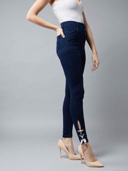 DOLCE CRUDO - Navy Blue Solid Jeans