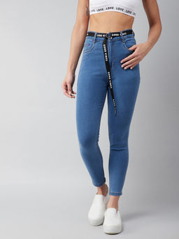 DOLCE CRUDO - Womens Blue Cotton Skinny Fit Cropped High Rise Stretchable Denim Jeans