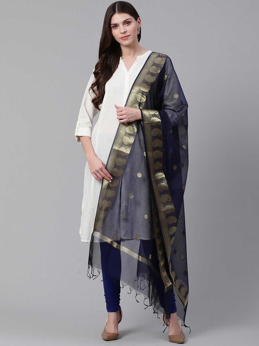 Navy Blue Embellished Sequined Net Dupatta main image 1