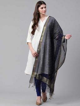 WEAVERS VILLA - Navy Blue Woven Design Dupatta