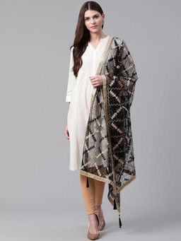 WEAVERS VILLA - Black Embroidered Dupatta