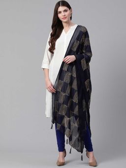 WEAVERS VILLA - Navy Blue Embroidered Dupatta