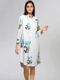 First Resort by Ramola Bachchan - Light Blue Floral Shirt Dress