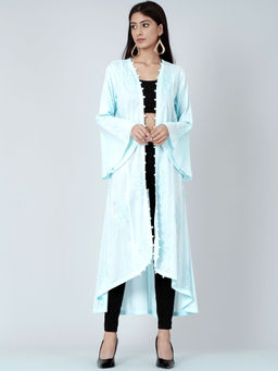 First Resort by Ramola Bachchan - Light Blue Embellished Coat Shrug