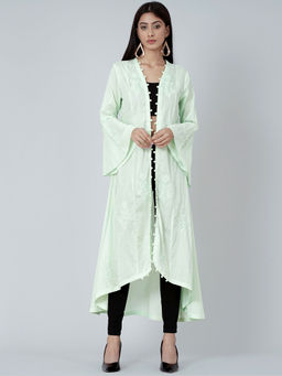 First Resort by Ramola Bachchan - Pastel Green Embellished Coat Shrug