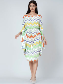 First Resort by Ramola Bachchan - Orange And Yellow Chevron Midi Dress (set Of 2)