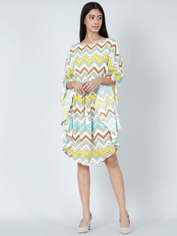 First Resort by Ramola Bachchan - Pale Blue And Yellow Chevron Midi Dress (set Of 2)