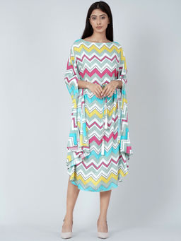 First Resort by Ramola Bachchan - Blue And Pink Chevron Long Dress (set Of 2)