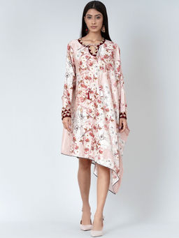 First Resort by Ramola Bachchan - Pink One Sleeve Floral Print Dress