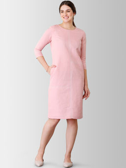 FableStreet - Round Neck Pink Knee Length Shift Dress